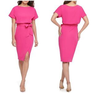 Kensie Tie Front Blouson Dress in Hot Pink Size 4